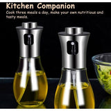 Oliesproeier voor spijsolie, spuitfles, olie, glas, roestvrij staal, oliespray voor het koken, olijfolie, oliedispenser, verstuiver, oliespray, levensmiddelecht, caloriearm, voor