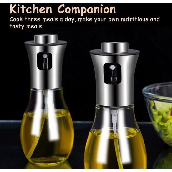 Oliesproeier voor spijsolie, spuitfles, olie, glas, roestvrij staal, oliespray voor het koken, olijfolie, oliedispenser, verstuiver, oliespray, levensmiddelecht, caloriearm, voor