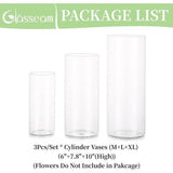 Decoratieve vaas, glazen cilinder, tafeldecoratie, 3 stuks/set, bloemenvaas, moderne glazen vaas, rond, glazen cilinder, bloemenvaas, tulpenvaas