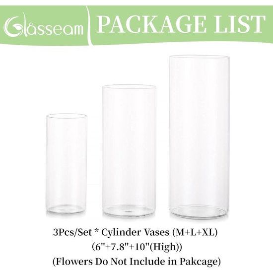 Decoratieve vaas, glazen cilinder, tafeldecoratie, 3 stuks/set, bloemenvaas, moderne glazen vaas, rond, glazen cilinder, bloemenvaas, tulpenvaas