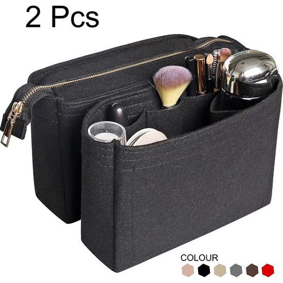 Vilten tas Organiseer insteektas in tas voor boodschappentas met 2 verpakkingen, geschikt voor neonoe en andere emmerzakken-zwart