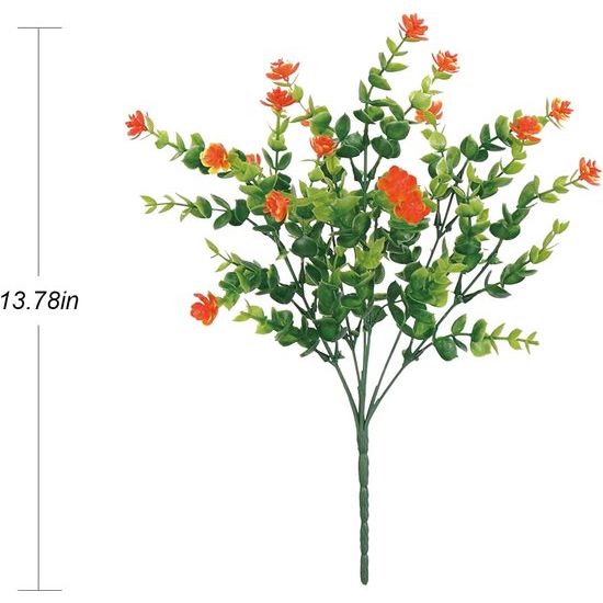 5 stuks kunstbloemen, kunstbloemen, decoratie voor binnen en buiten, planten, struiken, groen, uv-bestendig, voor bloemarrangement, thuis, tuin, bruid, bruiloft, feest, decoratie (oranje-rood)