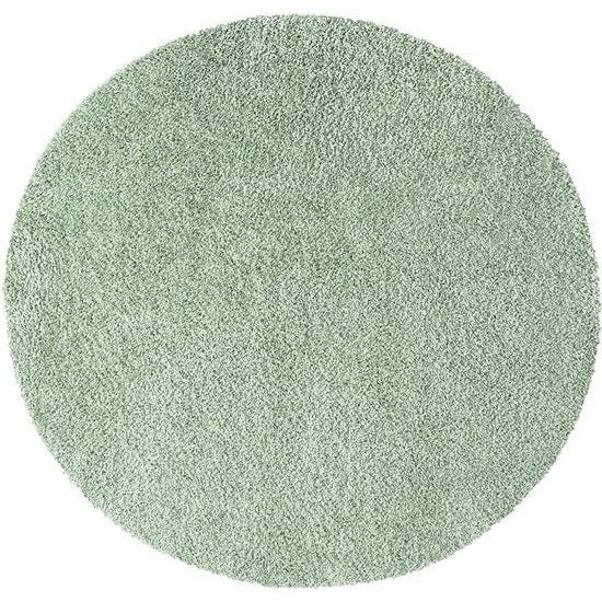 Hoogpolig, shaggy woonkamertapijt, effen, groen, rond, 200 cm diameter, hoogpolig slaapkamertapijt, effen, zacht en pluizig, modern