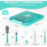 7-in-1 babyfles-reinigingsset: flessenborstel, zuigborstel, stroborstel, zeepdispenser, lepel, droogstandaard babyflessen, opbergdoos, reisbenodigdheden (turquoise)