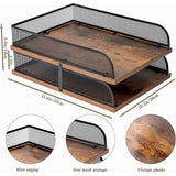 Brievenbak van hout en metaal, vintage design, bureau-organizer, papierhouder, kantoordocumentenorganizer (zwart)
