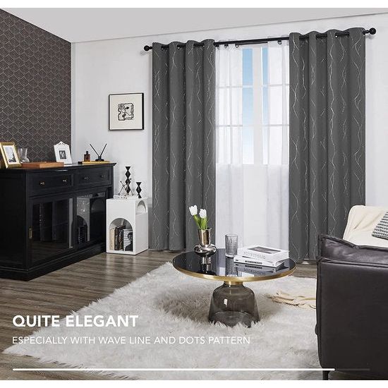Deconovo Licht Grijs Gordijnen, Stippellijn Folie Afgedrukt Thermisch Geïsoleerde Verduisterende Gordijnen, Raambehandeling Gordijnen voor Slaapkamer, 117 x 138 cm(Breedte x Hoogte), 2 panelen.