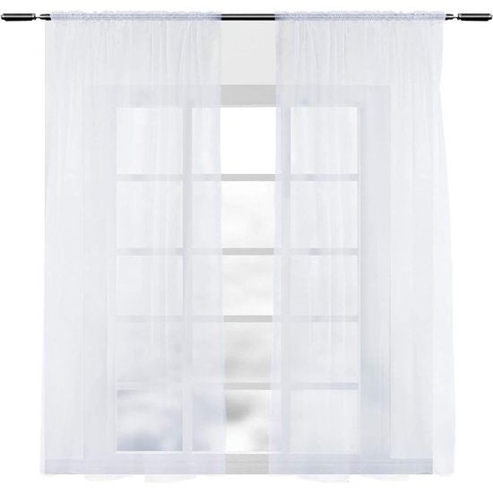 Gordijnen met geplooide jaloezieën gordijnen wit kort transparant 140 x 175 cm (B x H), set van 2 gordijnen raamgordijnen Voile voor Woonkamer Slaapkamer Kinderkamer