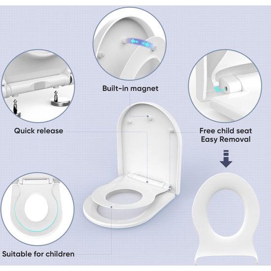 Family Toilet Seat with Removable Child Seat, Soft Close Mechanism, Adjustable Hinge, Quick Release Funcktion/D/U-Shape PP Children and Adults Toilet Seat