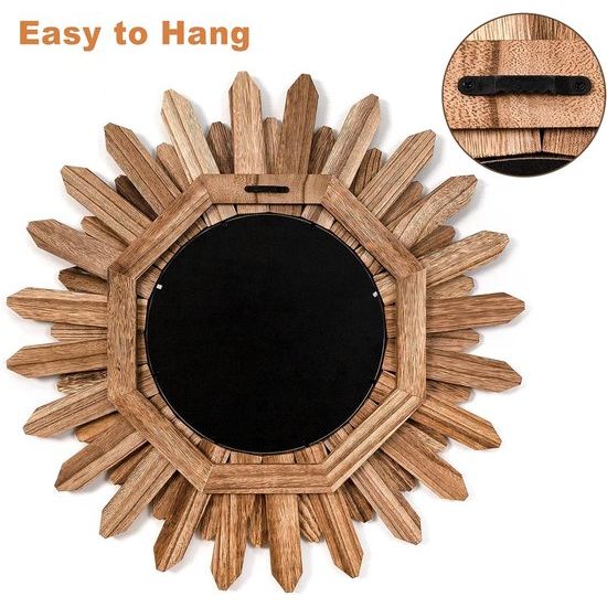 Wandspiegel 53 cm groot, rustiek hout, sunburst, boho, spiegel, boho, decoratie, wanddecoratie voor huis, woonkamer, slaapkamer, hal, rustiek bruin