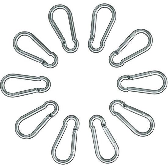 Karabijnhaakset (60 mm, 80 mm, 100 mm) met kliksluiting van hoogwaardig premium staal voor kamperen, wandelen, sleutelhangers, karabijnhaken van 120 kg tot 350 kg