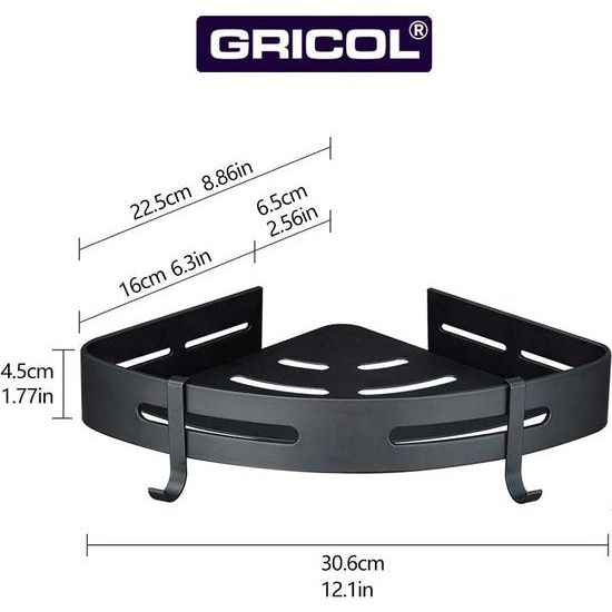 Hoekplank, douchemand, doucheplank, zonder boren, doucheplank, ruimte-aluminium, met 4 haken, doucheplank, badkamerrek met sticker, badkamerrek voor badkamer en keuken, 2 etages, zwart