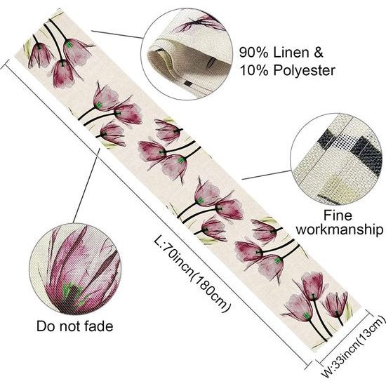 Tafelloper Paarse Bloemen Tafelloper Modern Woonkamer Abstract Tafelkleed Linnen Tulpen Tafelloper Kreukvrij Antislip Tafelloper Decoratie voor Eetkamer Feest Vakantie 33 x 180 cm