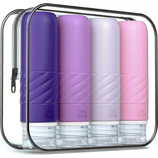 Siliconen reisflessenset 90 ml, set van 4 reisflessen om te vullen, lekvrij, cosmetische flessen voor het vullen van reizen, container, BPA-vrij, FDA-goedgekeurd, voor het vullen van douchegellotion