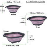 Opvouwbare vergietset, BPA-vrij siliconen voedselvergiet Milieuvriendelijk, niet-giftig en gemakkelijk schoon te maken Hittebestendig Pasta Groentevergiet Vaatwasmachinebestendig 3-delige set (roze)