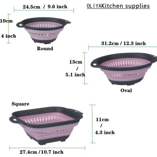 Opvouwbare vergietset, BPA-vrij siliconen voedselvergiet Milieuvriendelijk, niet-giftig en gemakkelijk schoon te maken Hittebestendig Pasta Groentevergiet Vaatwasmachinebestendig 3-delige set (roze)