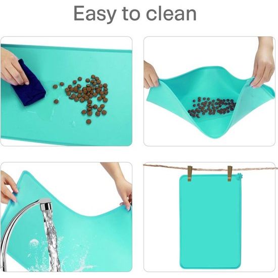 Bowl onderlegger voor honden en katten, waterdichte en antislip siliconen voederbak, onderlegger voor voerbakken, waterbak, voedermat 53 x 37 cm, turquoise