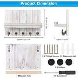 Sleutelrek met plank, houten sleutelrek, decoratieve houten wandplank, met 5 sleutelhaken, voor entree, hal, slaapkamer, woonkamer, antiek wit