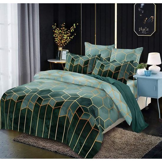 Groen beddengoed King Size 220 x 240 cm, 3-delig gestreept dekbedovertrek, dekbedovertrek, dekbedovertrek, geometrisch strepen, microvezel beddengoed, paren, modern, extra zacht bedgarnituur met ritssluiting