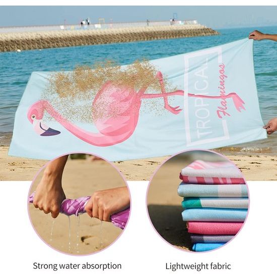Grote strandhanddoek, microvezel handdoek, 180 x 90 cm, zandafstotend, sneldrogend, microvezel strandhanddoek, groot, voor strand/zwembadside/strandstoelen (Flamingo)
