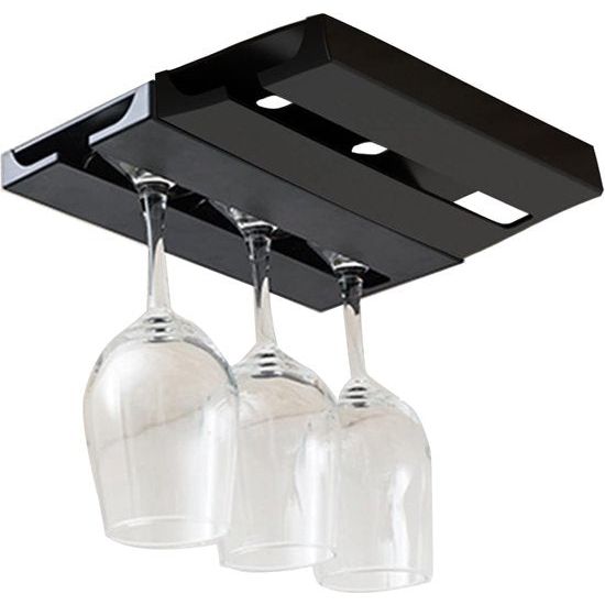 2 stuks wijnglashouders, omgekeerde wijnglashouders, hangende wijnglashouder, voor familie, restaurant, hotel, bar (zwart)