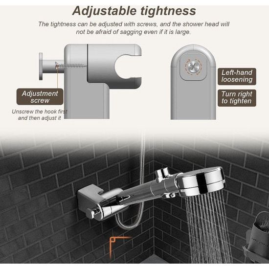Douchekophouder zilver, 217g volledig metalen zinklegering, heavy duty douchehouder, verbeterde douchekophouder voor douchekoppen - 360° draaibaar, handdouchehouder, met bevestigingsaccessoires