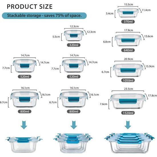 vershouddozen, set meal prep dozen voor levensmiddelen, 18 delen (9 containers, 9 transparante deksels) vaatwassers, magnetron- en vriezervriendelijk, lekvrij,