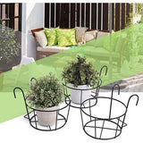 4-pack ronde hangende plantenbakken met reling bloempothouder metalen pot plantenmand plank container voor binnen buiten (zwart)