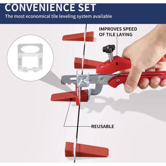 Tegelnivelleringssysteem, 2 mm voegenbreedte leghulp, 400 lussen + 200 wiggen + 1 tang voor tegelleghulp, nivelleringsset tegels voor doe-het-zelf en professionals