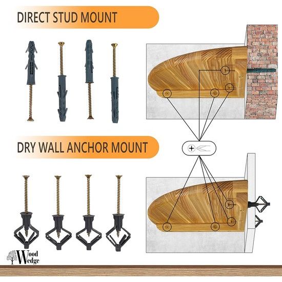 Wandplank van massief hout, hangplank, zwevende plank voor woonkamer, slaapkamer, keuken, kantoor. Rustieke stijl (wit, 30x30 cm)