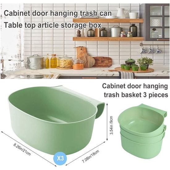 Opvangbak voor keukenafval om op te hangen, vuilnisemmer, luiertafel, organizer, hangend opbergen, keuken, afvalmand, huisvuil, container, wasbak voor keukenkast, commode, badkamer, kantoor, 3 stuks