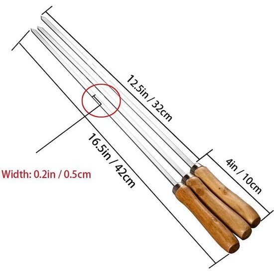 Barbecuespies, herbruikbare roestvrijstalen barbecuespiesjes met houten handvat, 6 stuks
