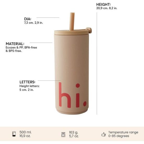 Koffiemok 500 ml, beker met deksel en rietje, reismok BPA-/BPS-vrij, herbruikbare koffiemok, koffiebeker om mee te nemen, unieke sluitfunctie, beige