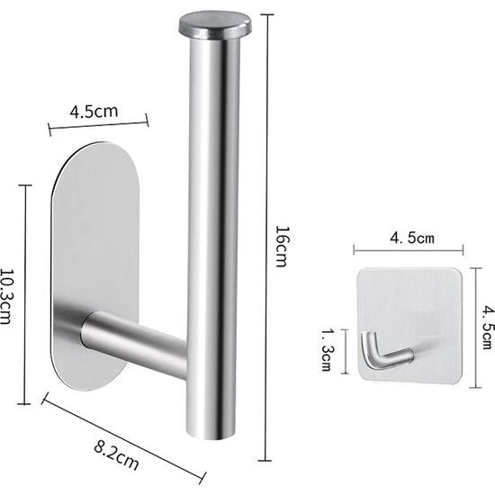 Toiletpapierhouder/toiletpapierhouder, handdoekhaken, 4 stuks, handdoekhouders, zonder boren, roestvrij, ideaal voor badkamer, toilet, keuken. (toiletpapierhouder + 4 x zelfklevende haken,