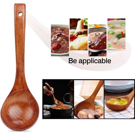 Wooden Soup Ladle, Natural Wood Soup Spoon, Porridge Spoon, 27 cm Length