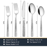 60-delige bestekset voor 12 personen, roestvrij staal, inclusief mes, vork, lepel, vaatwasmachinebestendig en roestvrij, zilverkleurig