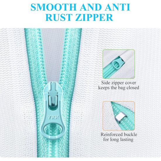 Waszakken groot met handgrepen, 50 x 60 cm, set van 2 met YKK-ritssluiting, fijnmazig voor wasmachine, herbruikbare waszak voor college, slaapzaal en woning