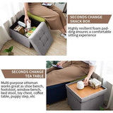 Zitkist, zitkruk, opvouwbare voetenbank met opbergruimte en deksel met houten poten, lichtgrijs, 38 x 38 x 38 cm