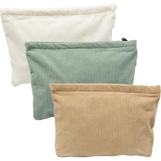 Cosmetische tas, corduroy, cosmeticatasje, stoffen cosmeticatasje met ritssluiting, make-uptas, make-up-organizer voor meisjes en dames, melkwit, kaki, groen (25 x 18 x 5 cm), melkwit, kaki,