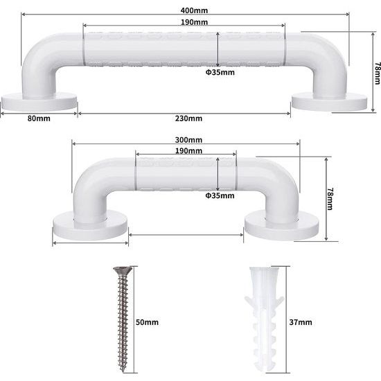 Handgrepen voor senioren, 2 stuks handgrepen, douche, roestvrij staal, antislip, stabiel, robuust, voor badkamer, douche, trappers, voor senioren, kinderen, gehandicapten, gedwongen gebruik (30 cm & 40 cm)