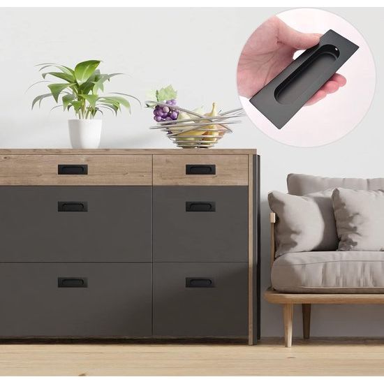 Schuifdeurgreep, zwarte schuifdeurgreep, handgrepen 120 mm lengte, gegalvaniseerde handgrepen, voor keukenkastgrepen, 2 stuks