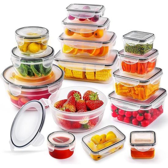 Vershouddozen met deksel, set voorraaddozen, 30-delige opbergbox (15 containers + 15 deksels) keuken, lekvrij, voedselcontainers, set voor magnetron, vriesvak