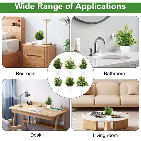 6 stuks kunstplanten, mini-kunstplanten met pot, kunststof kunstplanten, kleine kunstplanten, plastic decoratieve planten voor thuis, binnendecoratie