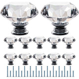 12 stuks kristallen ladeknoppen, 42 mm diamant geslepen kristalglas met schroeven in 3 verschillende lengtes, moderne ladeknoppen voor kastdeur, lade, kast, schoenenkast