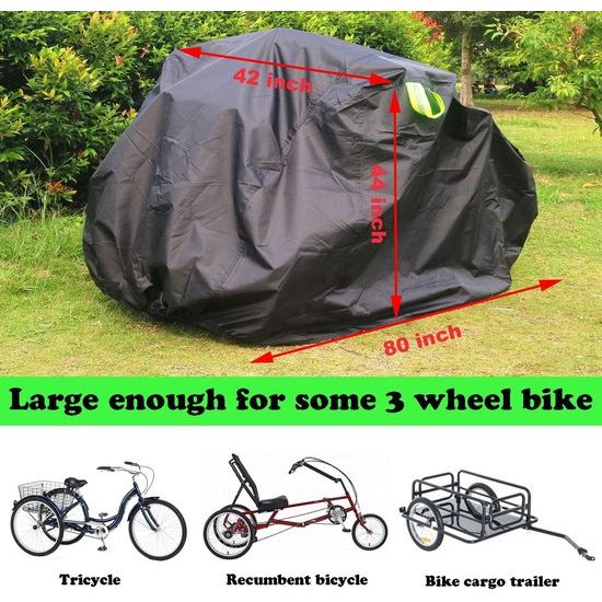 Grote fietshoes, waterdicht, voor het opbergen van fietsen, voor 2 tot 3 fietsen, robuust, 210D-Oxford zwart, beschermhoes voor buiten, anti-stof, regen, UV