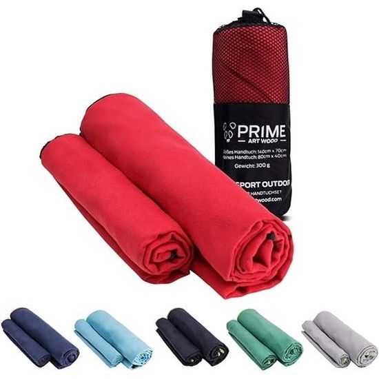 Microvezelhanddoekenset van 2 (70 x 140 cm en 40 x 80 cm) Sneldrogend, extreem absorberend, ultralicht Reishanddoekenset met tas - Ideaal voor buiten, reizen, kamperen
