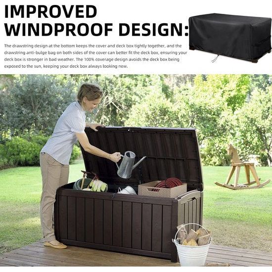 Beschermhoes voor kussenbox, bewaarbox tuinbeschermhoes, voor outdoor dekboxen en opbergdozen, 420D duurzaam Oxford-weefsel, uv-bestendig, wind- en sneeuwbestendig (158 x 75 x 65 cm