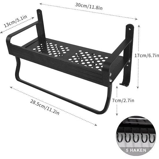 Doucheplank zonder boren, doucherek van ruimte aluminium, zelfklevend badkamerrek, douchemand en shampoohouder voor douche, badkamer en keuken (zwart, 30 cm).