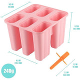 IJsvormen, siliconen, ijslolly vormen, 6 gaten popsicle set, LFGB-getest en BPA-vrij, geschikt voor levensmiddelen, ijs-pop-maker, ijslolly mold met sticks en druppelbescherming (roze)