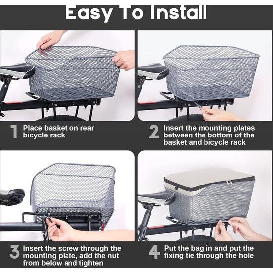 Fietsmand, schooltassenmand, universele fietsmand achter, 20 liter, grote capaciteit, bagagedrager, waterdichte fietsmand, metaal