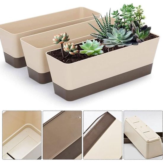 Vendow Box Plantenbak, kunststof rechthoekige plantenbak, bloempotten met schotel voor Windowsill Garden Balkon Indoor Outdoor, 30,5 × 8,5 × 8,5 × 8,5 cm